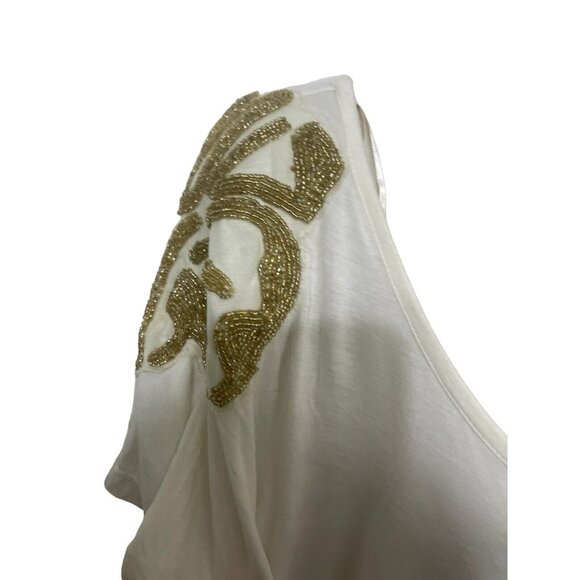 H&M Women's Size Small Cream Minidress with Gold Beaded Shoulder Details - Picture 5 of 12